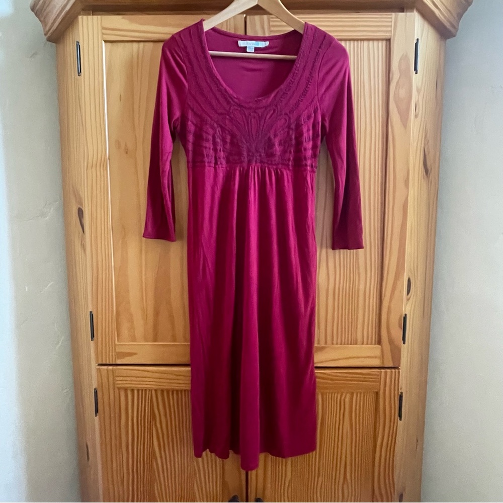 Boden Embroidered Stretch 3/4 Sleeve Scoop Neck Dress - Sz 6